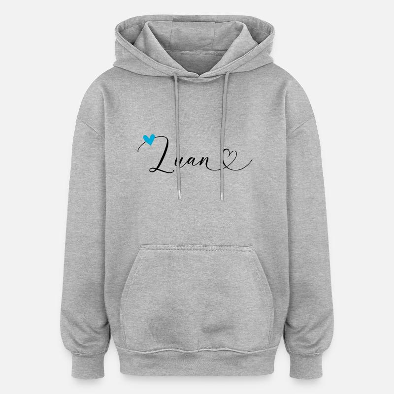 Luan Nom Prénom Calligraphie Coeur - Sweat à capuche oversize unisexe - gris chiné