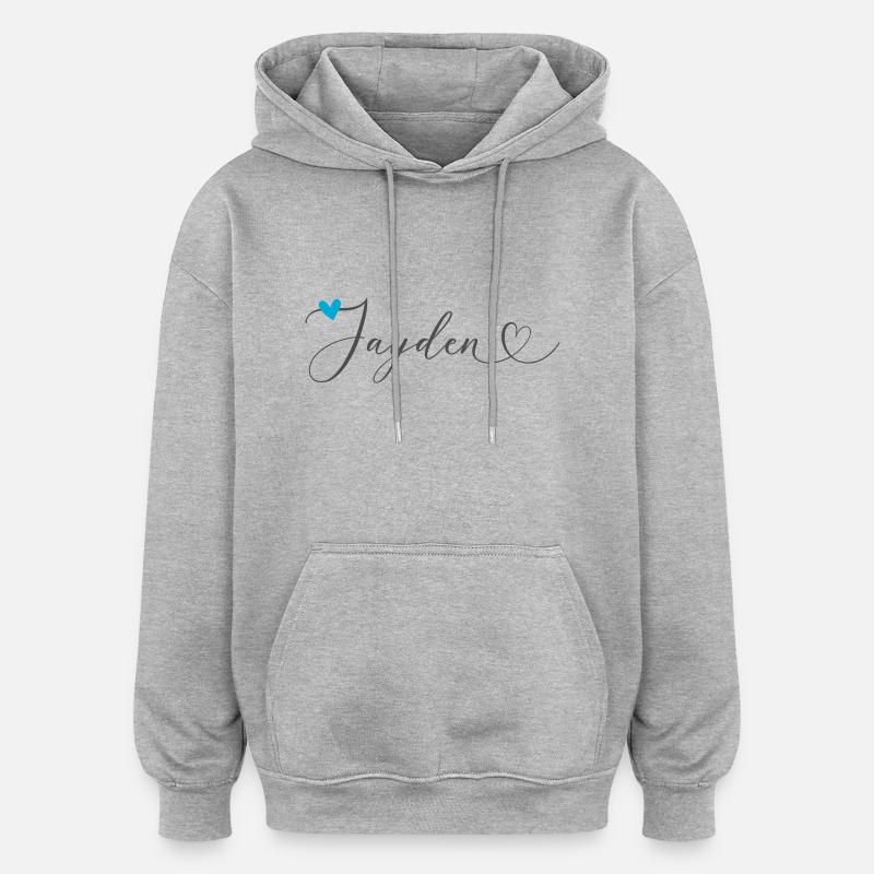 Jayden Nom Prénom Calligraphie Coeur - Sweat à capuche oversize unisexe - gris chiné