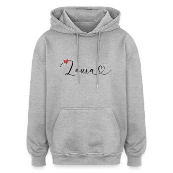 Laura Name Vorname Kalligrafieherz - Oversized Unisex Hoodie - Grau meliert - Vorne - Noah (186cm)