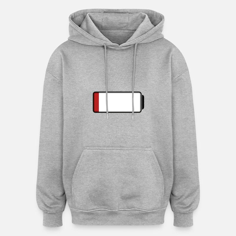 Batterie (faible / vide - 10%) - Sweat à capuche oversize unisexe - gris chiné