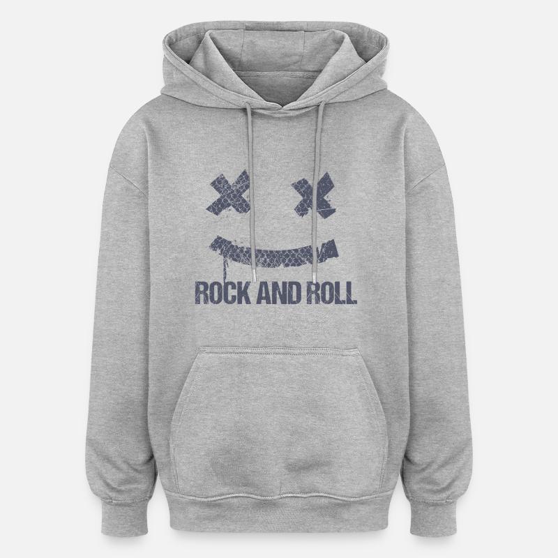 Rock and Roll - Sweat à capuche oversize unisexe - gris chiné