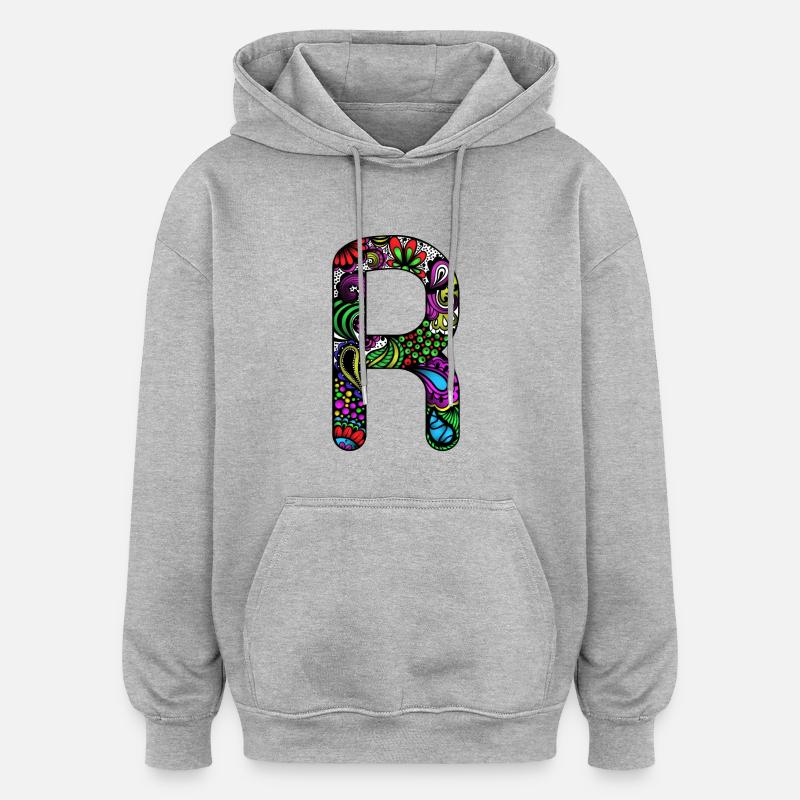 R - Sweat à capuche oversize unisexe - gris chiné