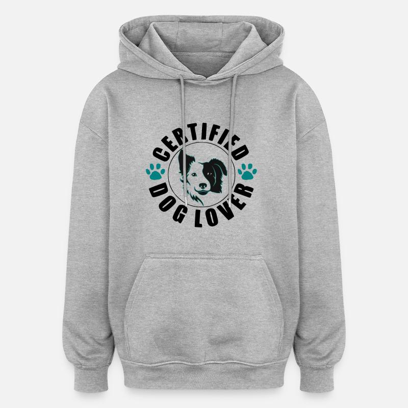 Doglover certifié - Sweat à capuche oversize unisexe - gris chiné