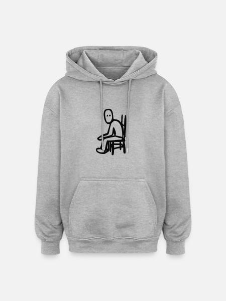 Siddende mand på stolen (Tegning) #BLACK - Oversize unisex hoodie - grå meleret
