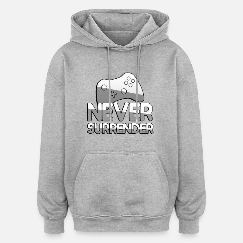 NEVER SURRENDER + Controller - Gaming - Oversized Unisex Hoodie - heather grey