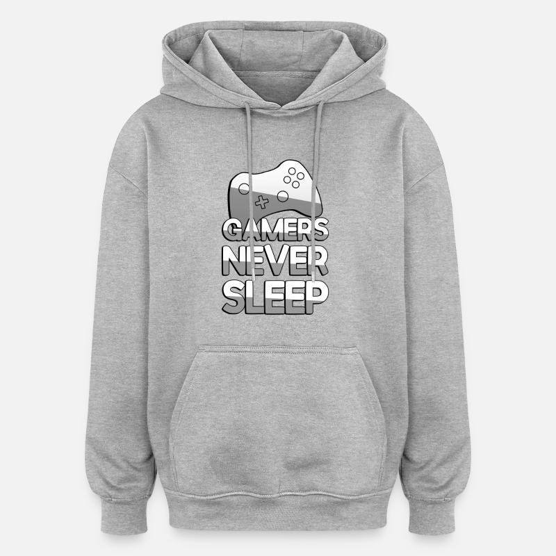 GAMERS NEVER SLEEP + Controller - Gaming - Oversized Unisex Hoodie - heather grey