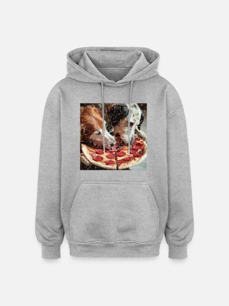 two dogs eating salami pizza - Oversized Unisex Hoodie - heather grey