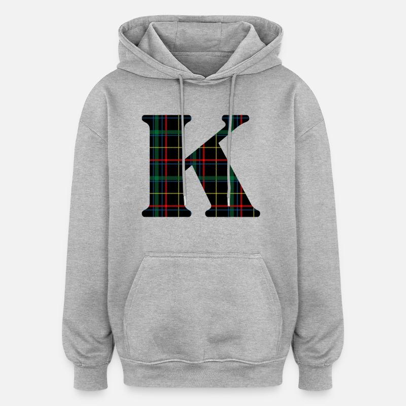 Monogramme k tartan écossais - Sweat à capuche oversize unisexe - gris chiné