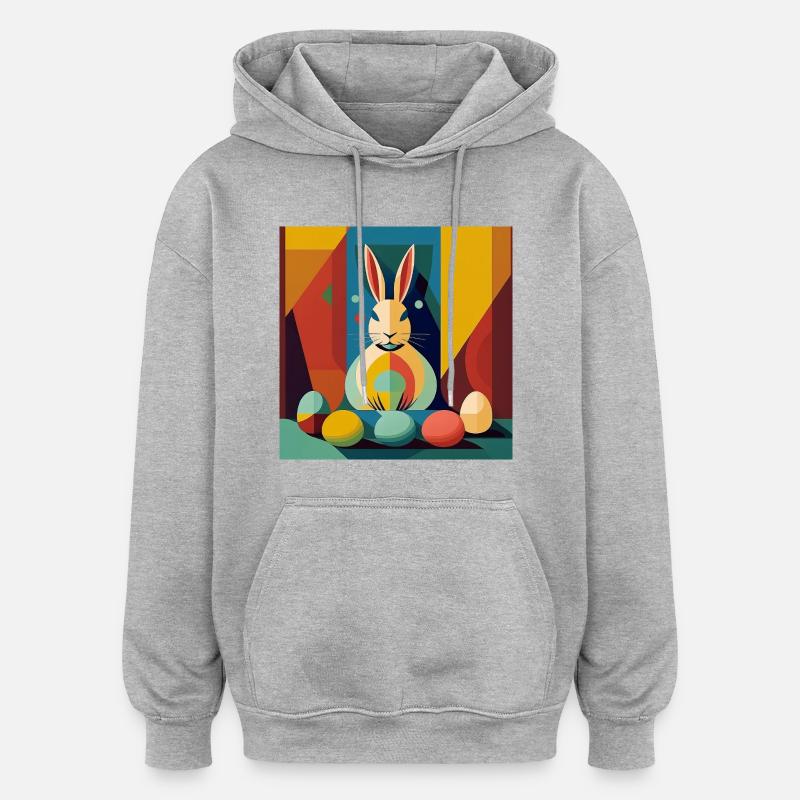 Lapin de Pâques n° 01 - Sweat à capuche oversize unisexe - gris chiné