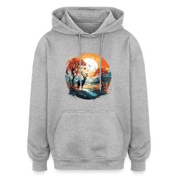 Deer in the Autumn Circle - Oversized Unisex Hoodie - heather grey - Front - Noah (186cm)