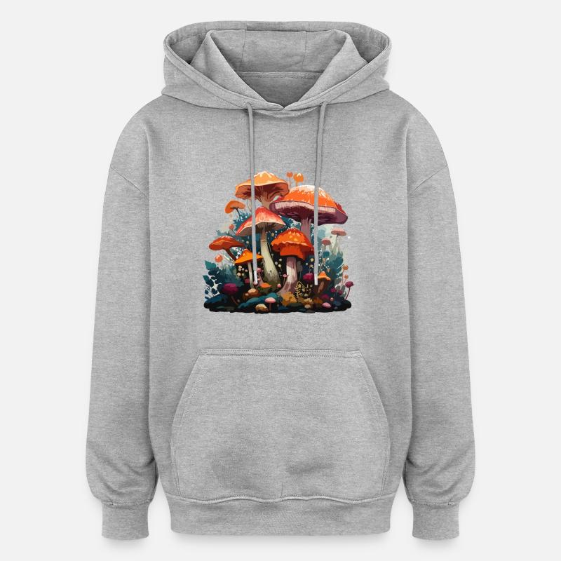 Champignons forestiers - Sweat à capuche oversize unisexe - gris chiné