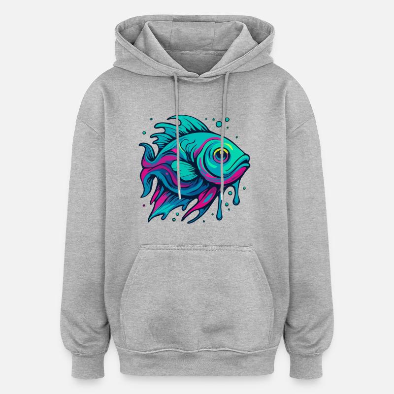 Poisson néon - Sweat à capuche oversize unisexe - gris chiné