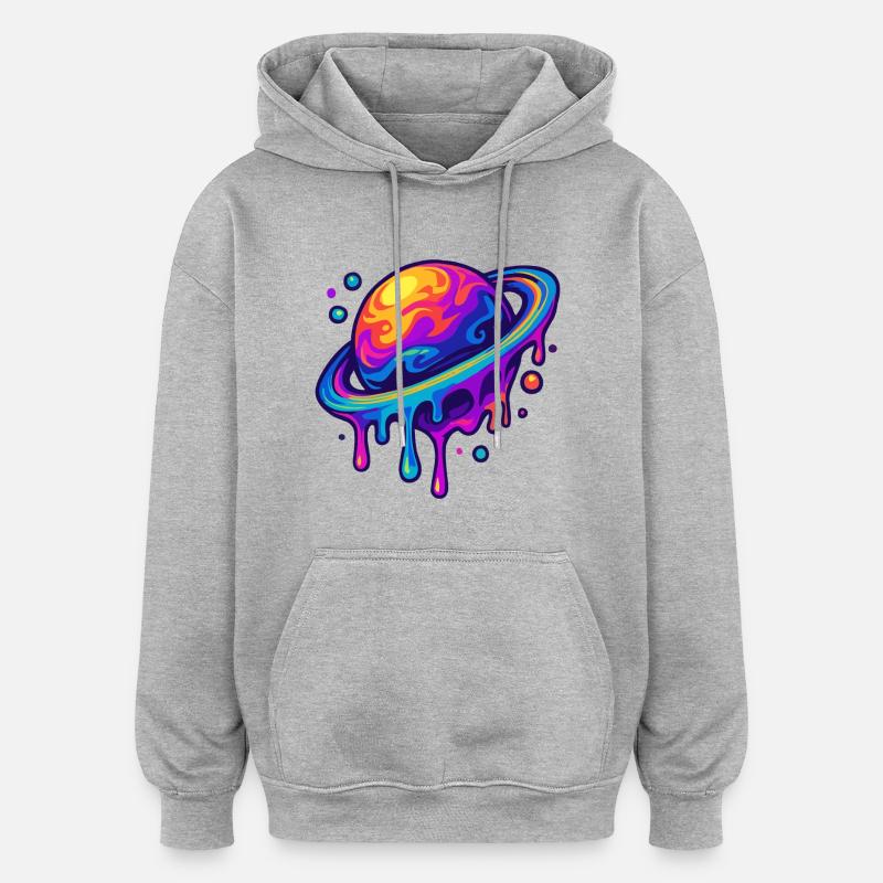 Néon Saturne - Sweat à capuche oversize unisexe - gris chiné