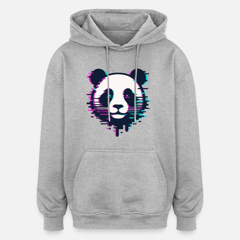 Glitch Panda - Sweat à capuche oversize unisexe - gris chiné