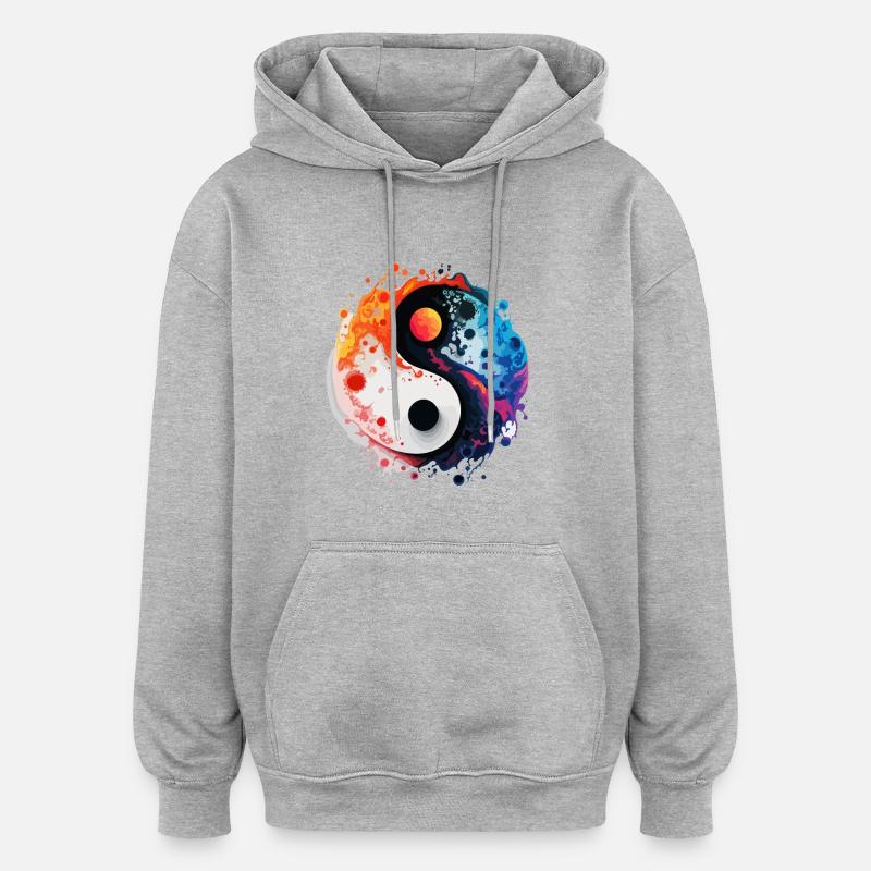 Éclaboussure Yin-Yang - Sweat à capuche oversize unisexe - gris chiné