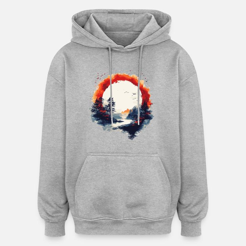 Forêt d’automne - Sweat à capuche oversize unisexe - gris chiné