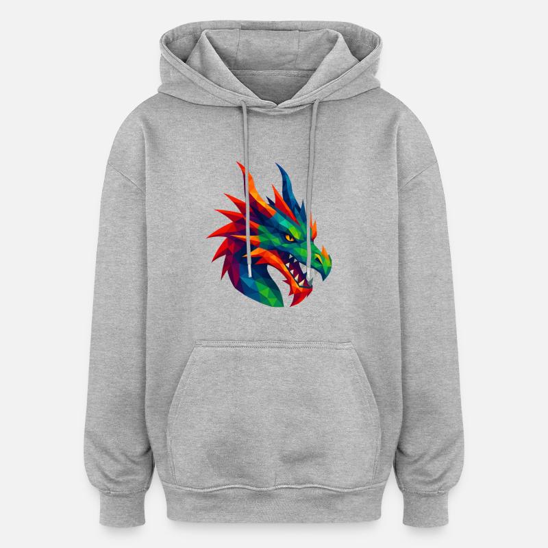 Animaux de style WPAP - Dragon - Sweat à capuche oversize unisexe - gris chiné