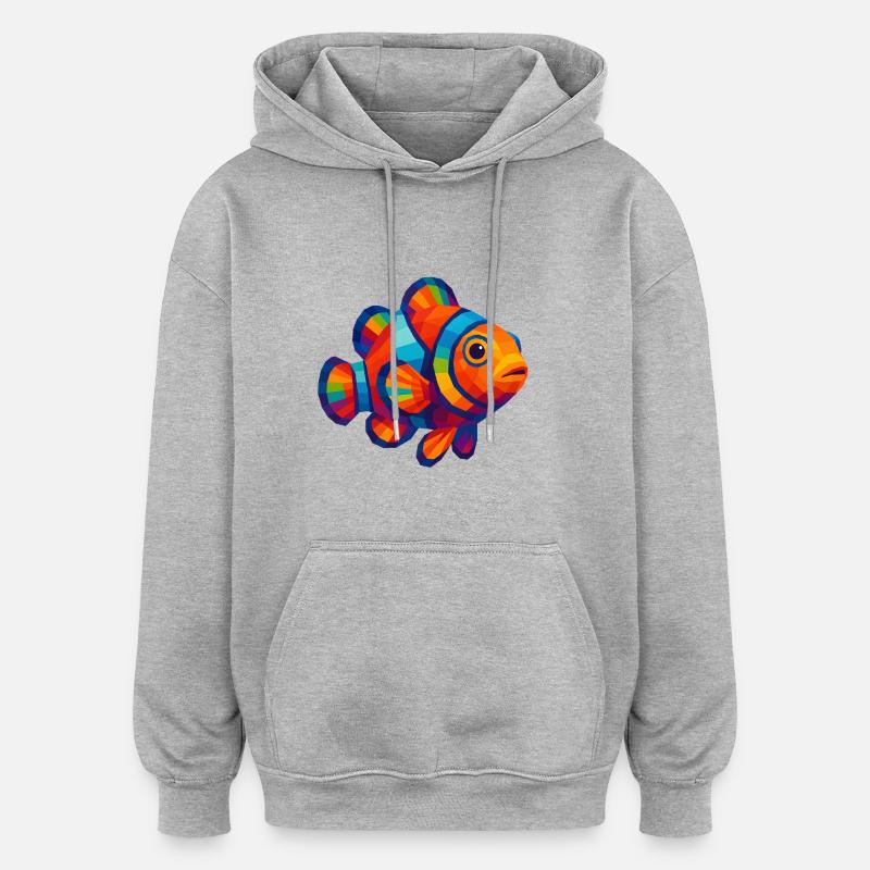 WPAP Polygon Stil Tiere - Clownfisch - Oversized Unisex Hoodie - Grau meliert