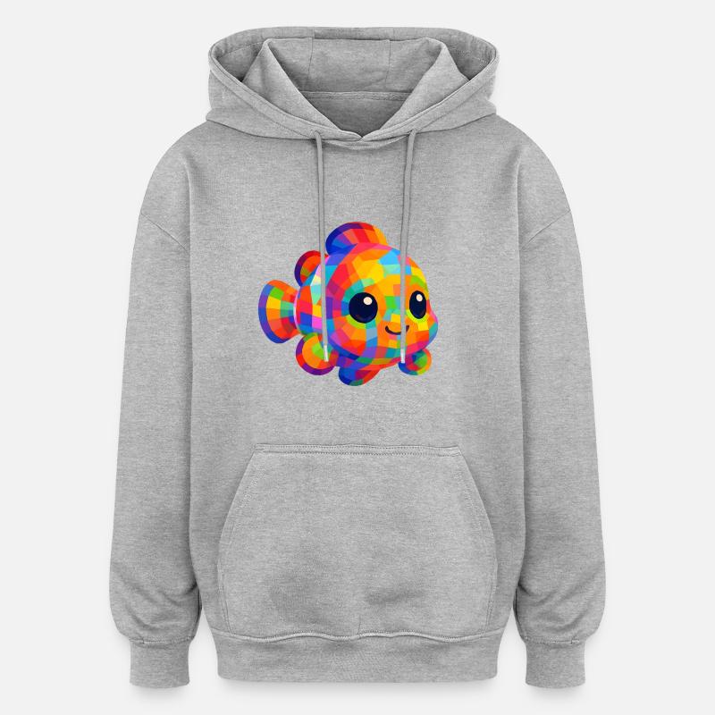 WPAP Polygon Style Animaux Kawaii Bébé Clownfish - Sweat à capuche oversize unisexe - gris chiné