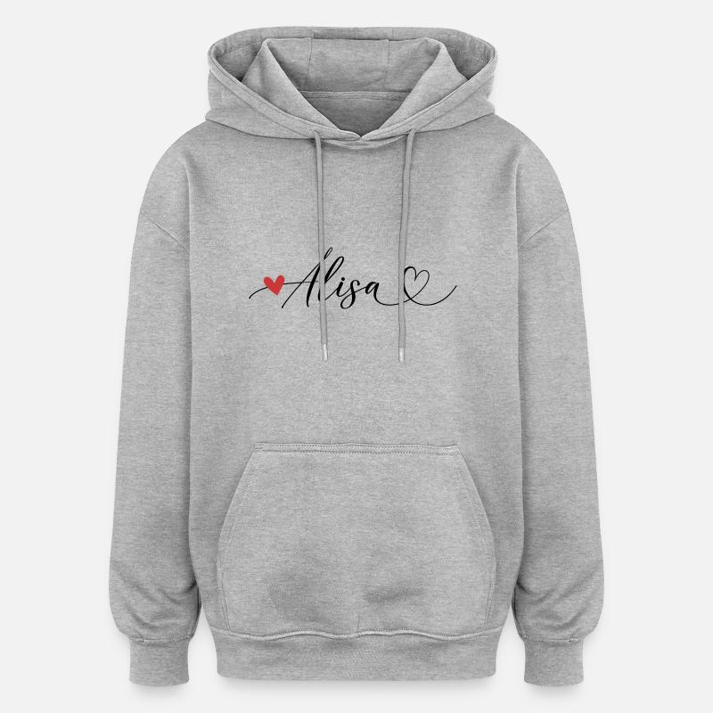 Alisa Nom Prénom Calligraphie coeur - Sweat à capuche oversize unisexe - gris chiné