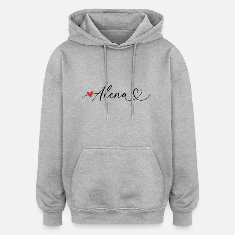 Alena Nom Prénom Calligraphie coeur - Sweat à capuche oversize unisexe - gris chiné