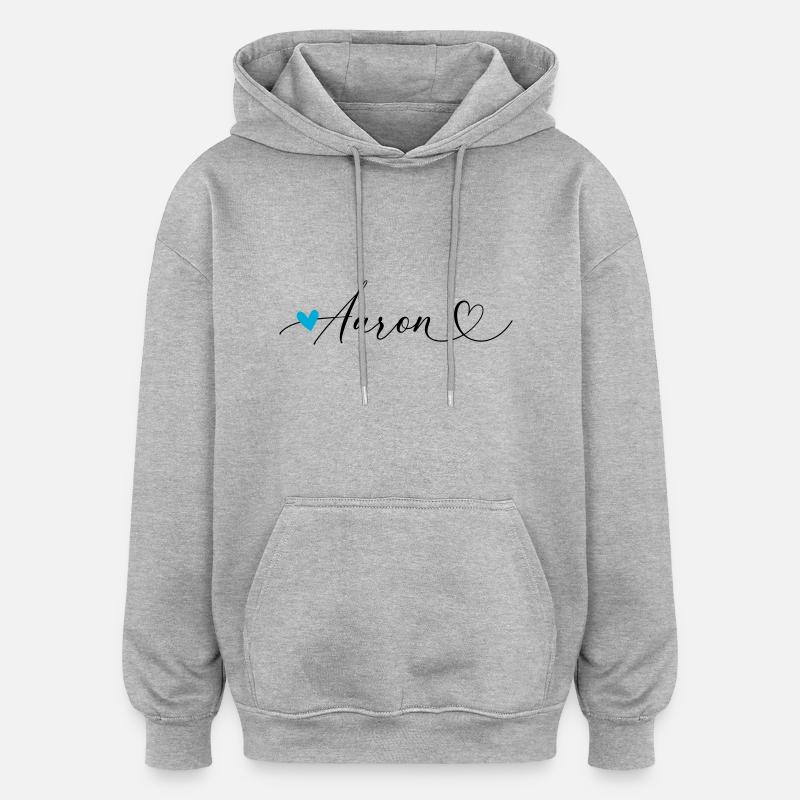 Aaron Nom Prénom Calligraphie coeur - Sweat à capuche oversize unisexe - gris chiné
