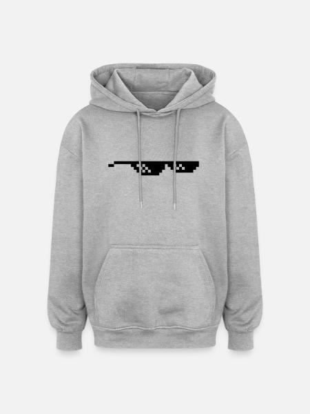 lunette pixel internet meme fun - Sweat à capuche oversize unisexe - gris chiné
