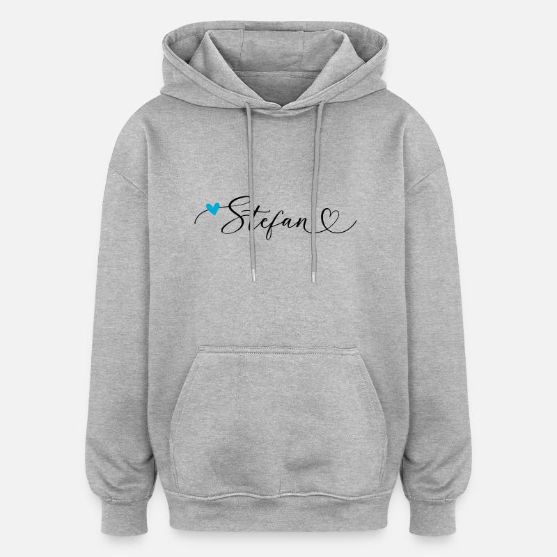 Stefan Nom Prénom Calligraphie Coeur - Sweat à capuche oversize unisexe - gris chiné