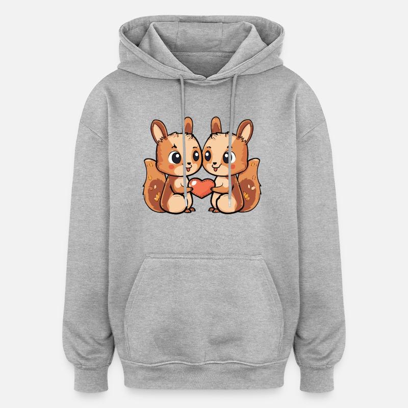 Couple d’écureuils Saint-Valentin - Sweat à capuche oversize unisexe - gris chiné