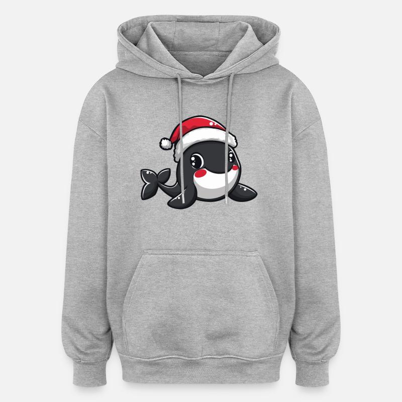 Noël baleine - Sweat à capuche oversize unisexe - gris chiné