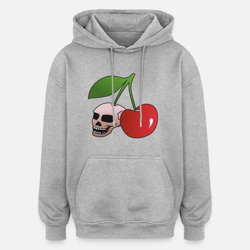 Crâne cerise - Sweat à capuche oversize unisexe - gris chiné
