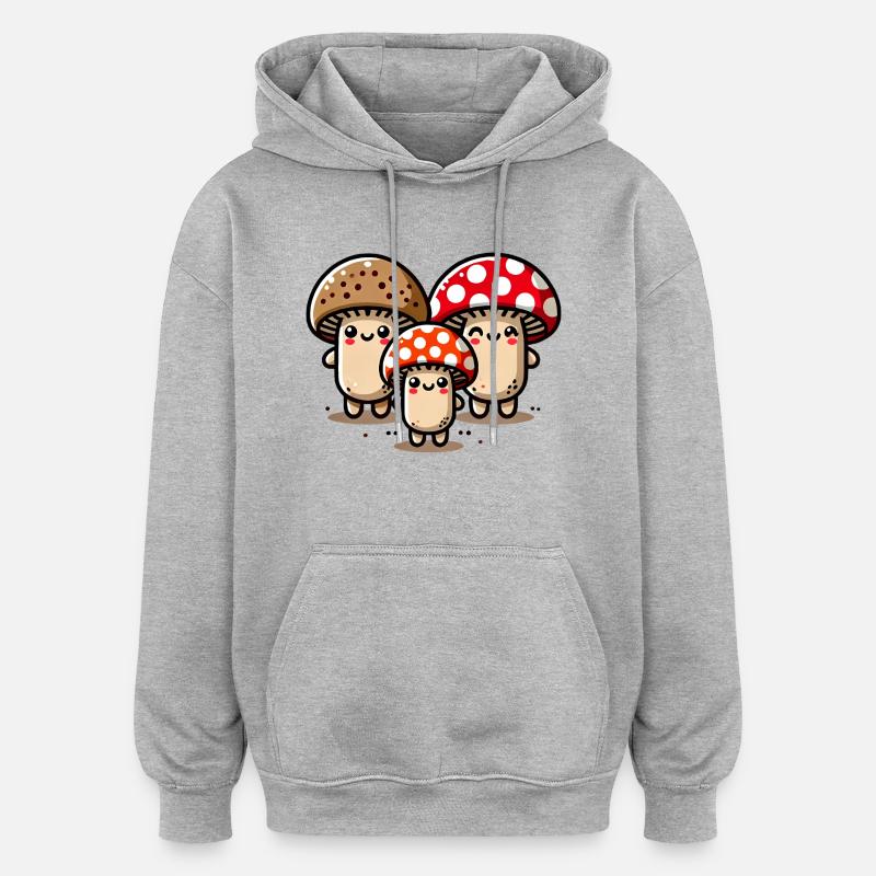 Drôle Mignon Champignon Dessin Animé - Sweat à capuche oversize unisexe - gris chiné
