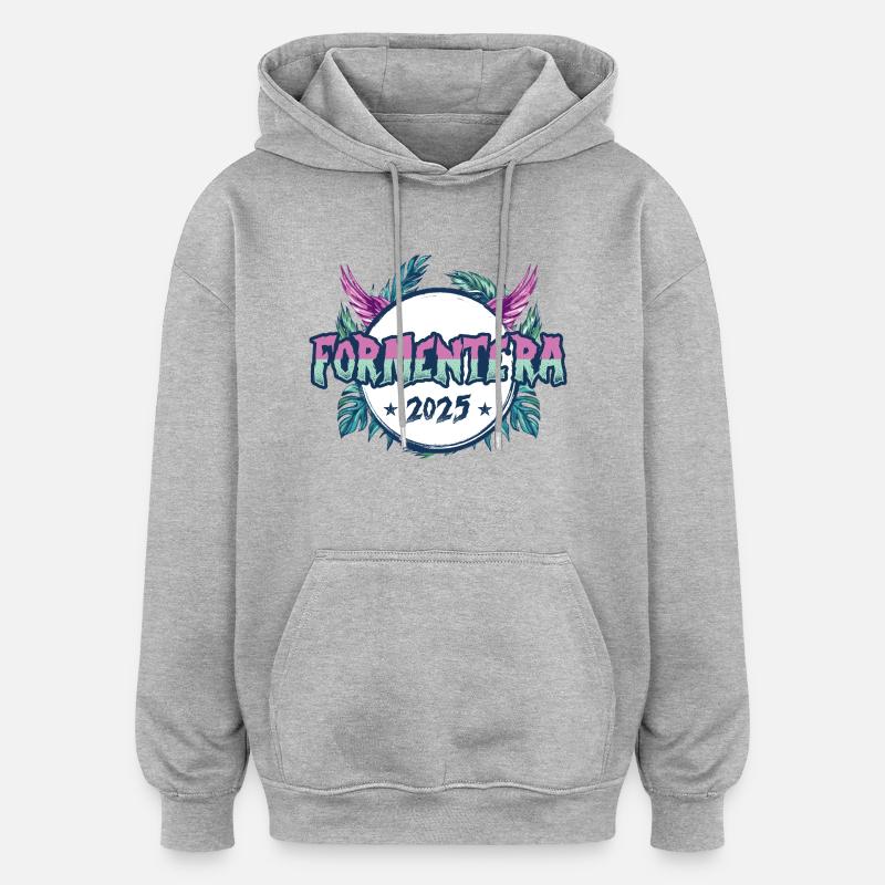 Vacances Formentera 2025 - Sweat à capuche oversize unisexe - gris chiné