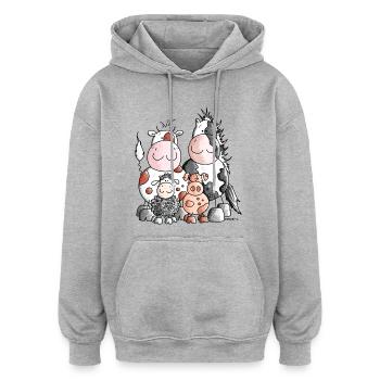 Animaux de ferme drôle - Sweat à capuche oversize unisexe - gris chiné - Devant - Noah (186cm)