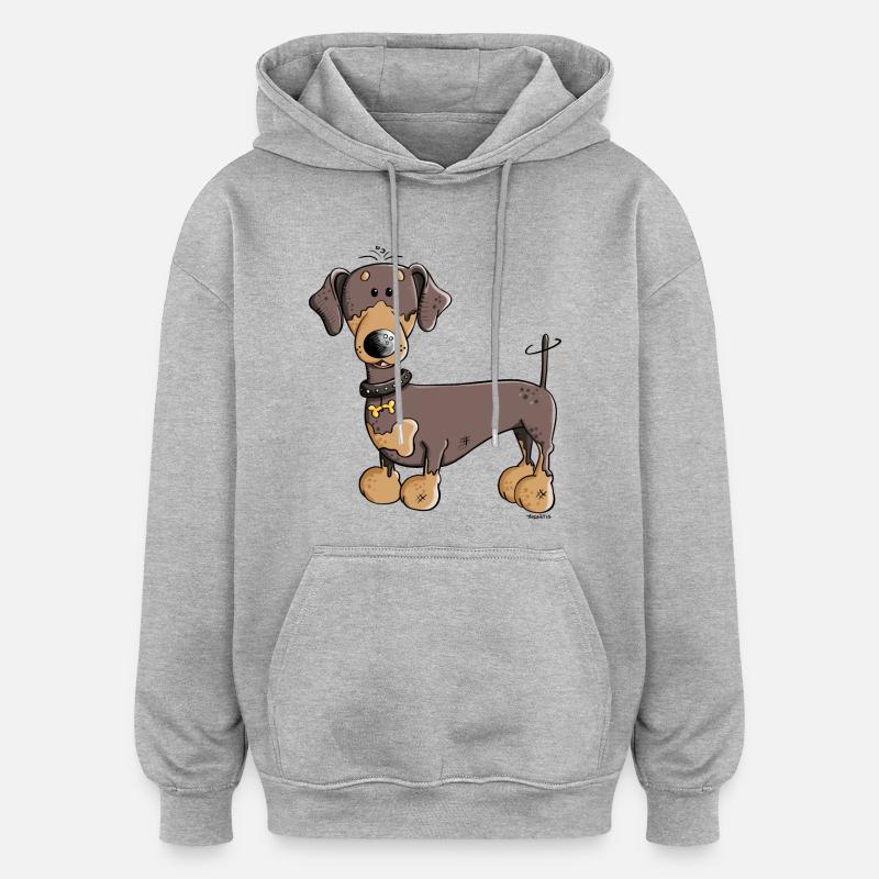 Drôle Teckel - Sweat à capuche oversize unisexe - gris chiné