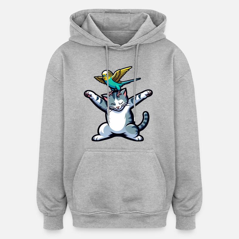 Chat mignon Budgie Friends Pets - Sweat à capuche oversize unisexe - gris chiné
