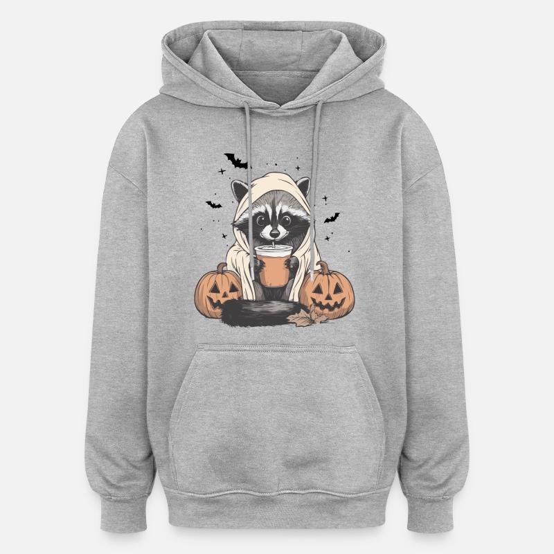 Halloween Pullover, Waschbär Halloween, Geschenk - Oversized Unisex Hoodie - Grau meliert