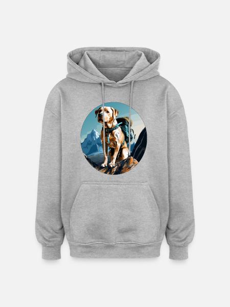 Hunde Wandern / Bergsteiger Hund - Oversized Unisex Hoodie - Grau meliert