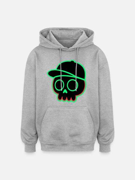 Neon Skull Cap - Oversized Unisex Hoodie - heather grey