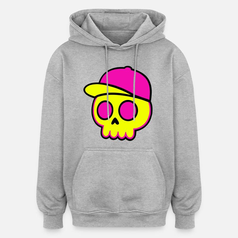 Conception de calotte crânienne néon - Sweat à capuche oversize unisexe - gris chiné