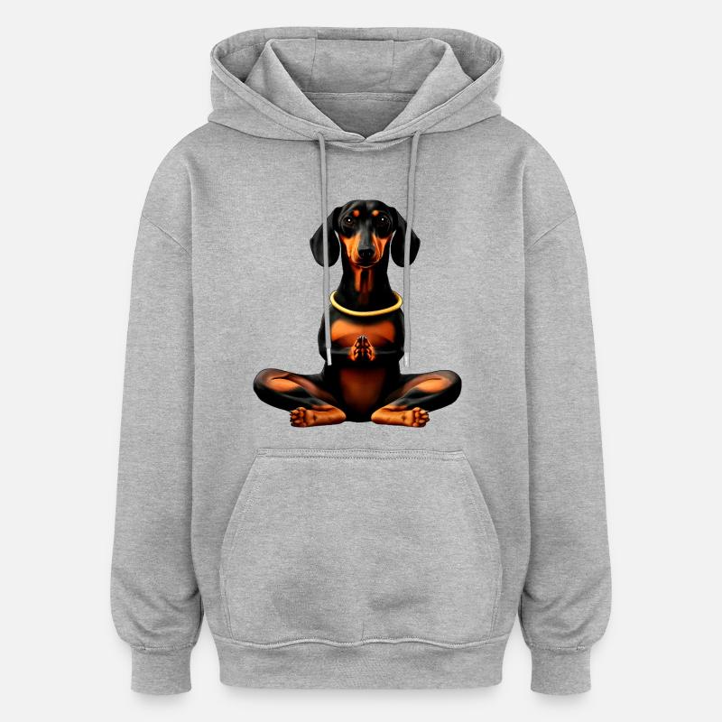 Teckel de yoga - Sweat à capuche oversize unisexe - gris chiné