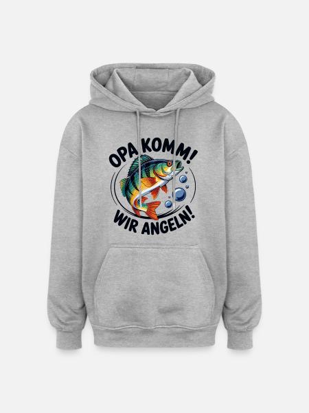 Opa kommt, wir angeln! - Oversized Unisex Hoodie - Grau meliert