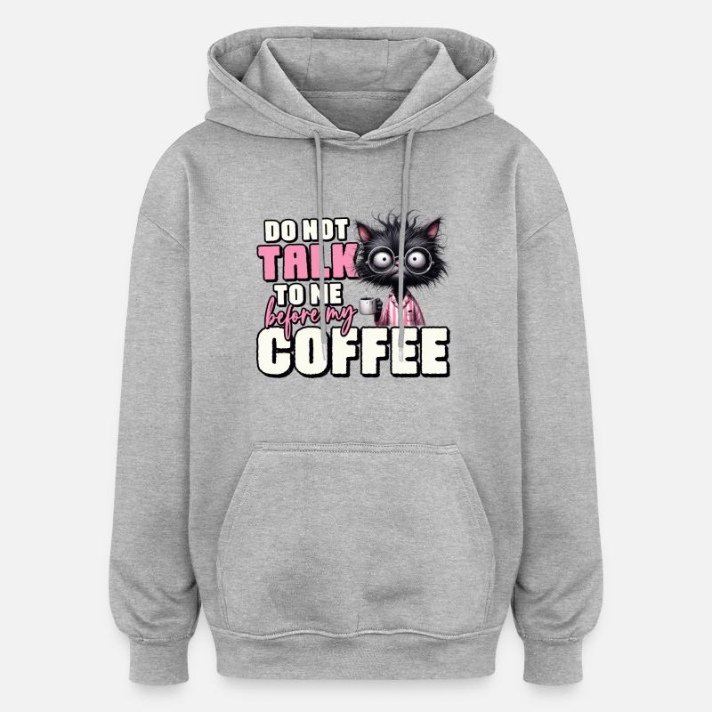 Morgenmuffel Katze mit Kaffee - Oversized Unisex Hoodie - Grau meliert