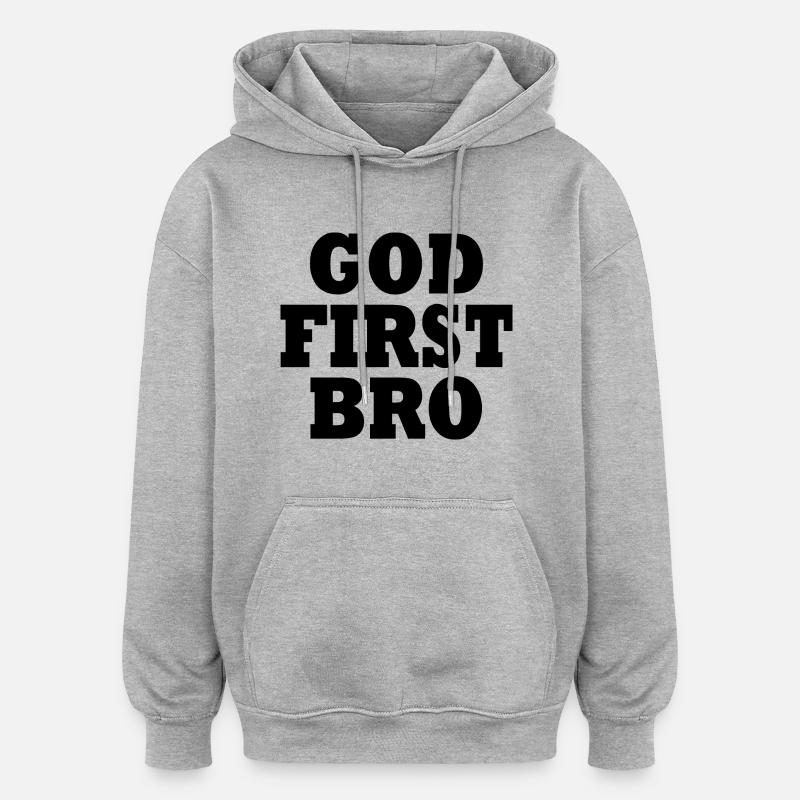 God first bro - Sweat à capuche oversize unisexe - gris chiné