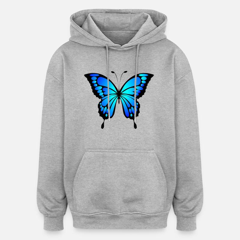 Papillon bleu idée cadeau - Sweat à capuche oversize unisexe - gris chiné
