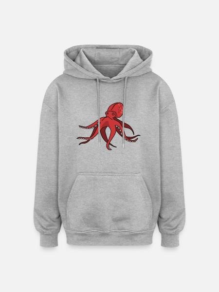 blæksprutte gigant blæksprutte, blæksprutte, blæksprutte, blæksprutter fisk - Oversize unisex hoodie - grå meleret