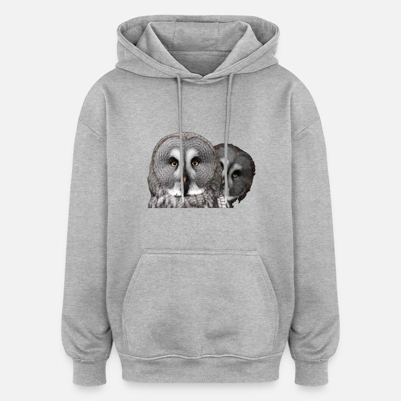 Zwei Eulenköpfe - Oversized Unisex Hoodie - Grau meliert