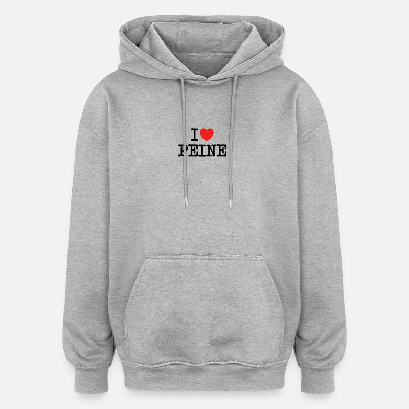 I love Peine - Sweat à capuche oversize unisexe - gris chiné