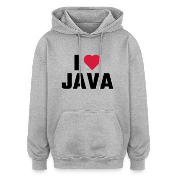 Ich liebe Java - Oversized Unisex Hoodie - Grau meliert - Vorne - Noah (186cm)