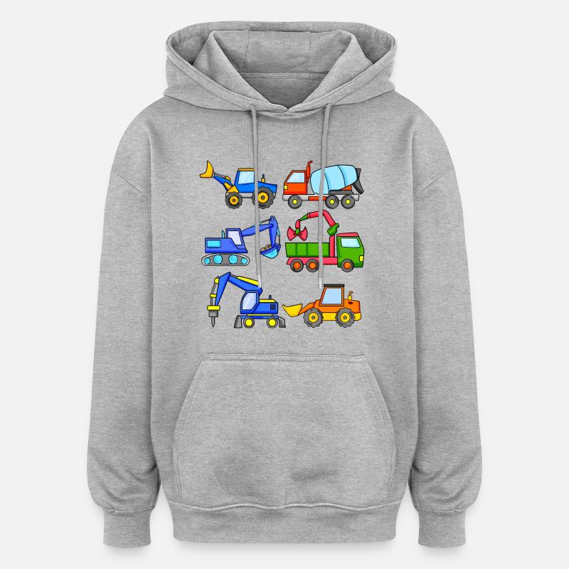 Véhicules de chantier Véhicule - Sweat à capuche oversize unisexe - gris chiné
